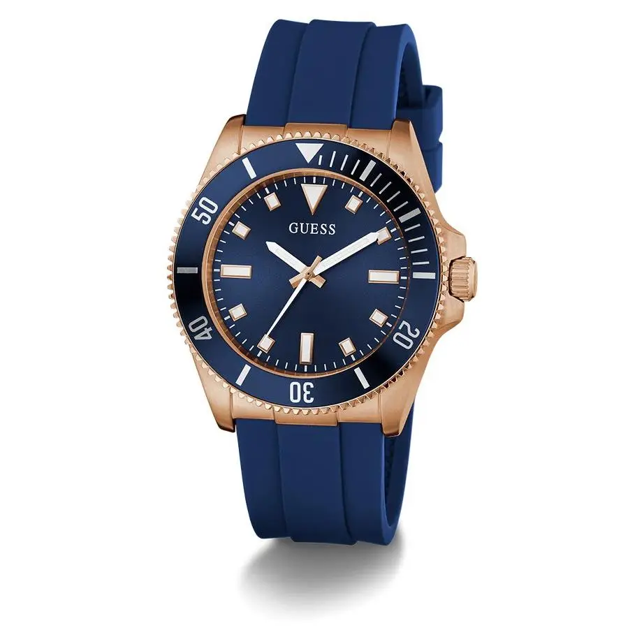 Guess Sport Blue Silicone Rose Gold Tone Mens Watch GW0969G3