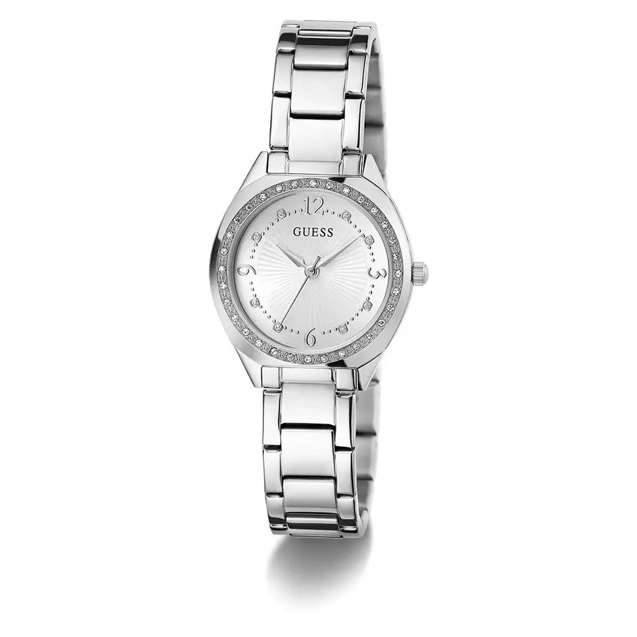 Stoned Bezel Silver Tone Ladies Watch GW0767L1 by Guess