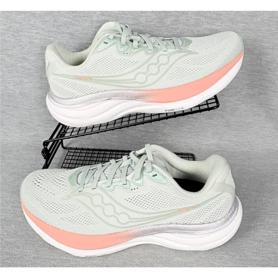 Saucony Ride 19 Sneakers Womens 11 W Mist Cameo Green Pink Running Comfort