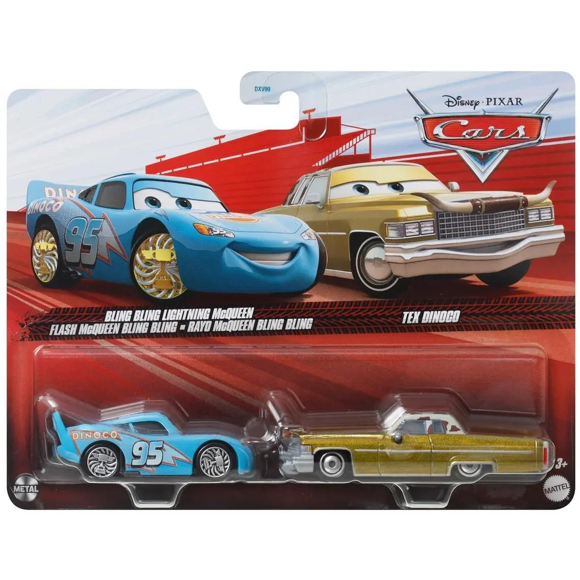 Metal Bling Bling Lightning Mcqueen Tex Dinoco Diecast Car 2-Pack