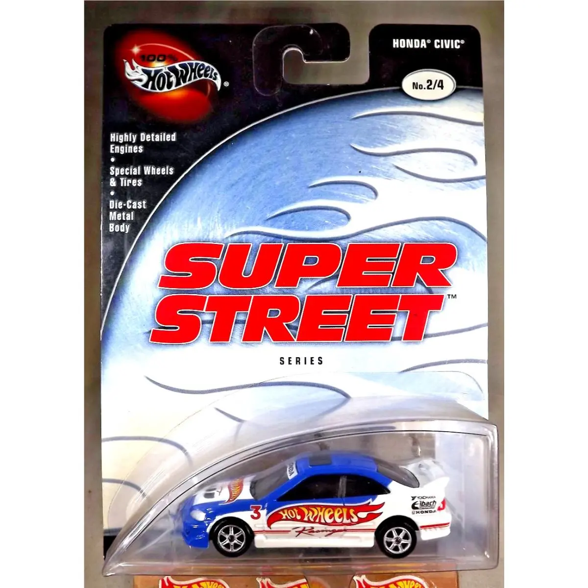 2002 Hot Wheels Super Street Series 2/4 Honda Civic Blue W/real Riders 6 Sp