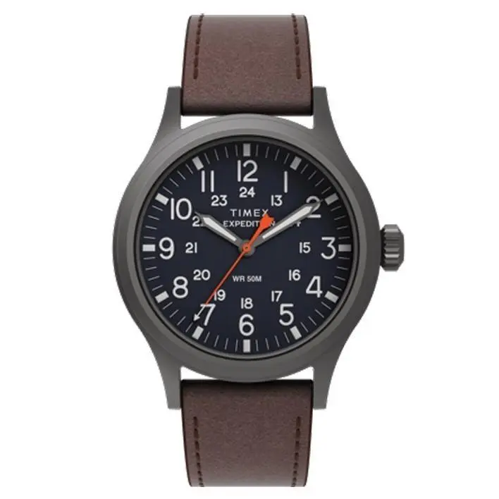 40mm Black Dial Expedition Scout Brown Leather Band Men`s Watch TW2Y63100 by Timex