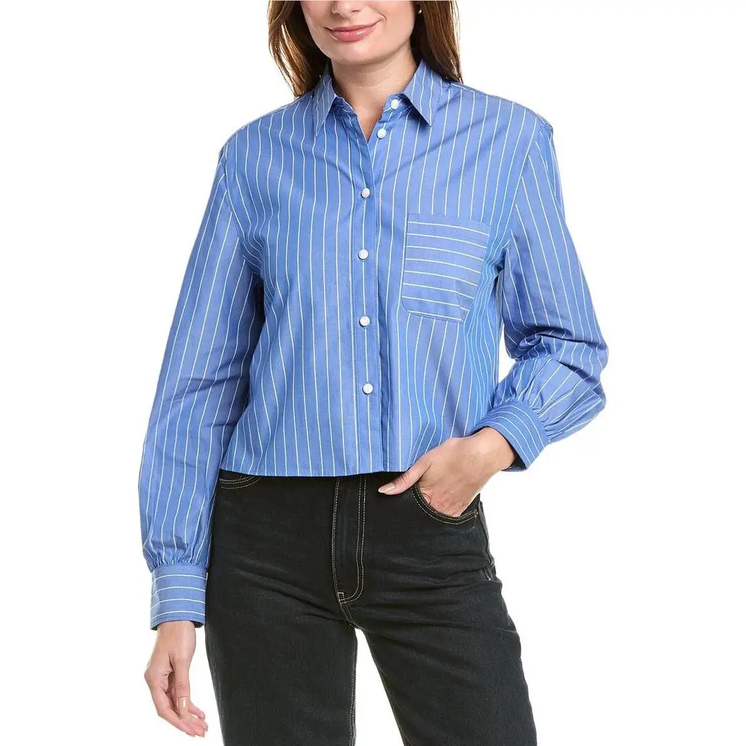 Rag Bone White /blue Stripe Max Stripe Crop Shirt Size M Msrp: