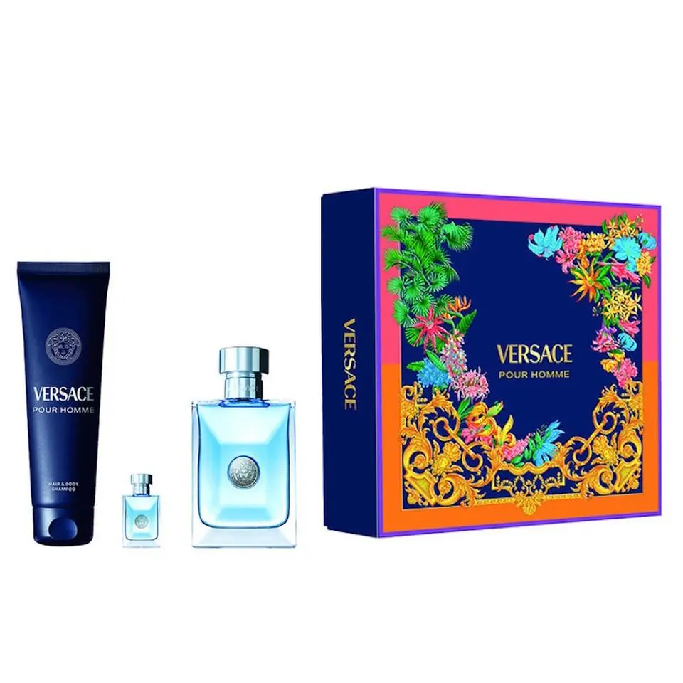Versace Pour Homme Eau De Toilette 3.4 Oz/100 ml Shampoo 3 Pcs Set For Men