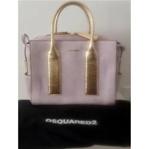 DSQUARED2 Pink Suede Leather Purse Handbag Tote Gold Accents Nwot + Dustbag