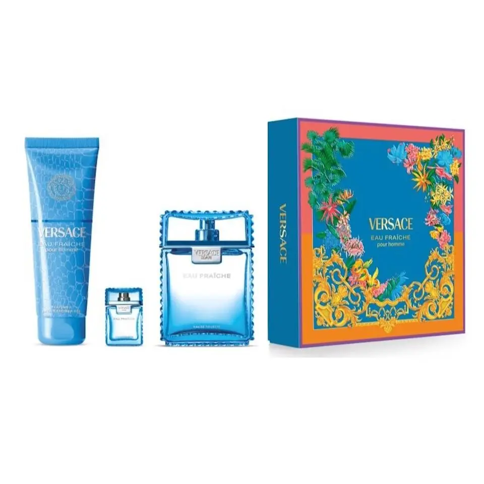 Versace Man Eau Fraiche Edt 3.4 Oz / 100 ml Shower Gel 3 Pcs Set For Men