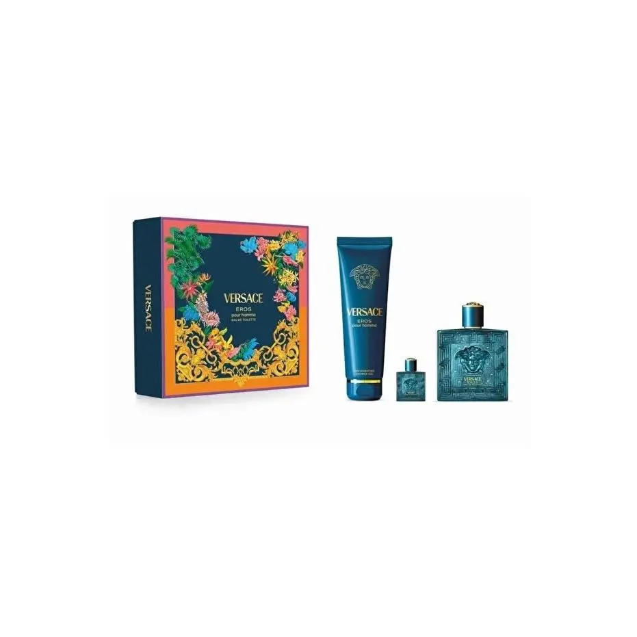 Versace Eros Eau De Toilette 3.4 Oz Shower Gel 3 Pcs Gift Set For Men