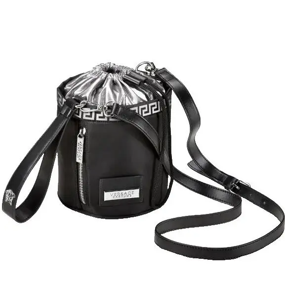 Versace Parfum Women`s Small Black Crossbody Bucket Bag Wristlet Convertible