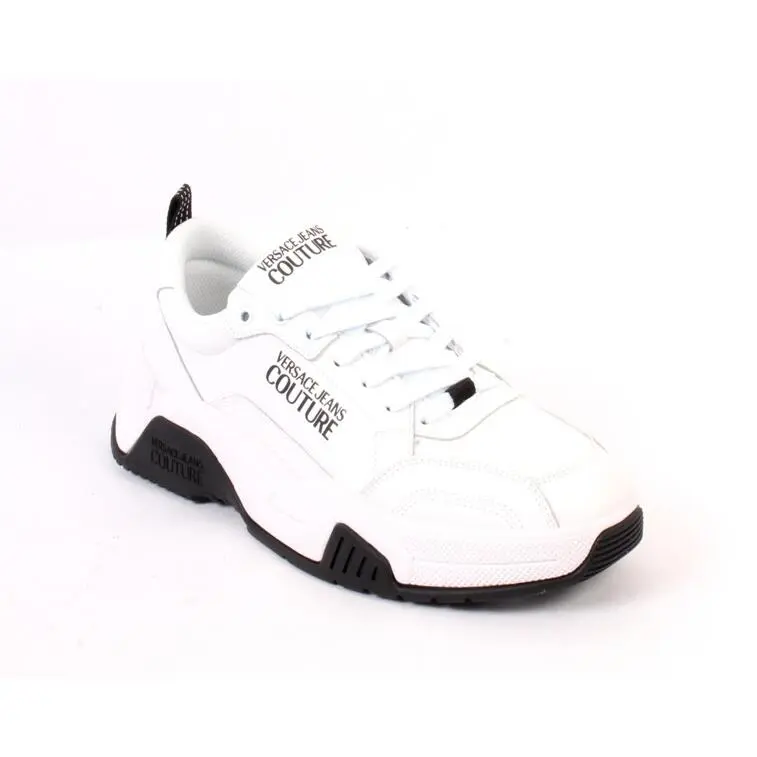 Jeans Couture 003 White Black Leather Lace-up Sneakers 40 / US 7 by Versace