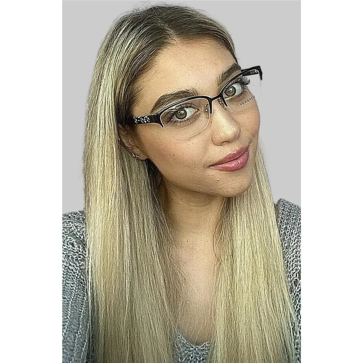 Versace Mod. 1224 1343 53mm Semi-rimless Black Women`s Eyeglasses Italy