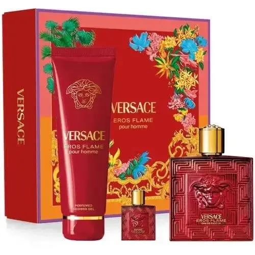 Eros Flame 3 Pcs Cologne Gift Set For Men 3.4 oz Edp Spray + Shower Gel by Versace