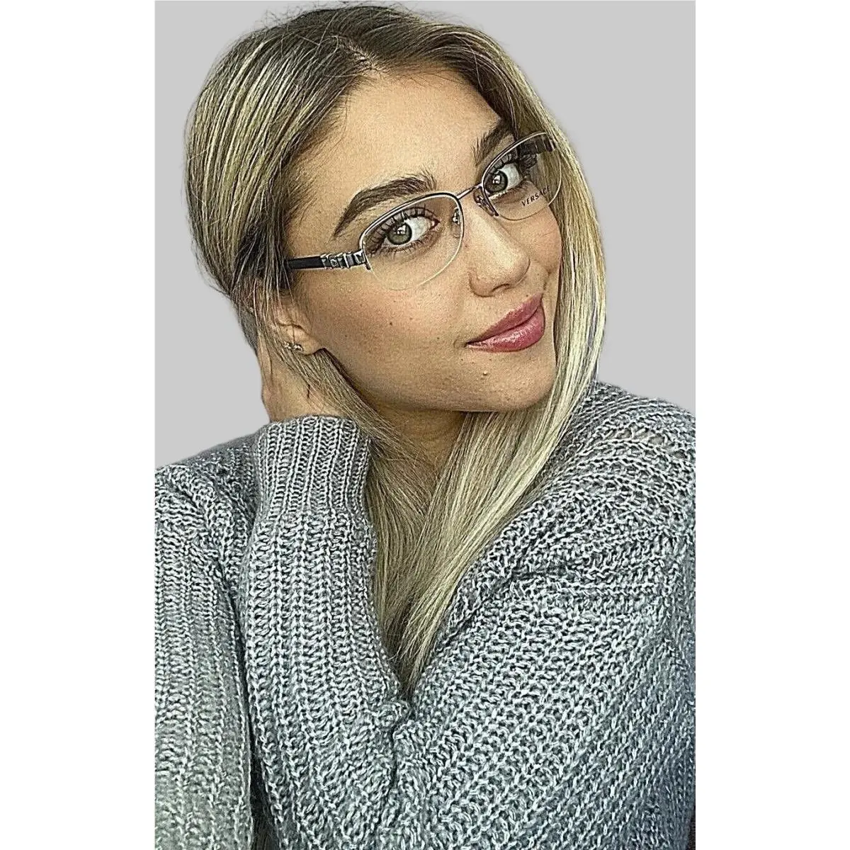 Mod. 1230-B Silver 52mm Semi-rimless Women`s Eyeglasses Frame by Versace