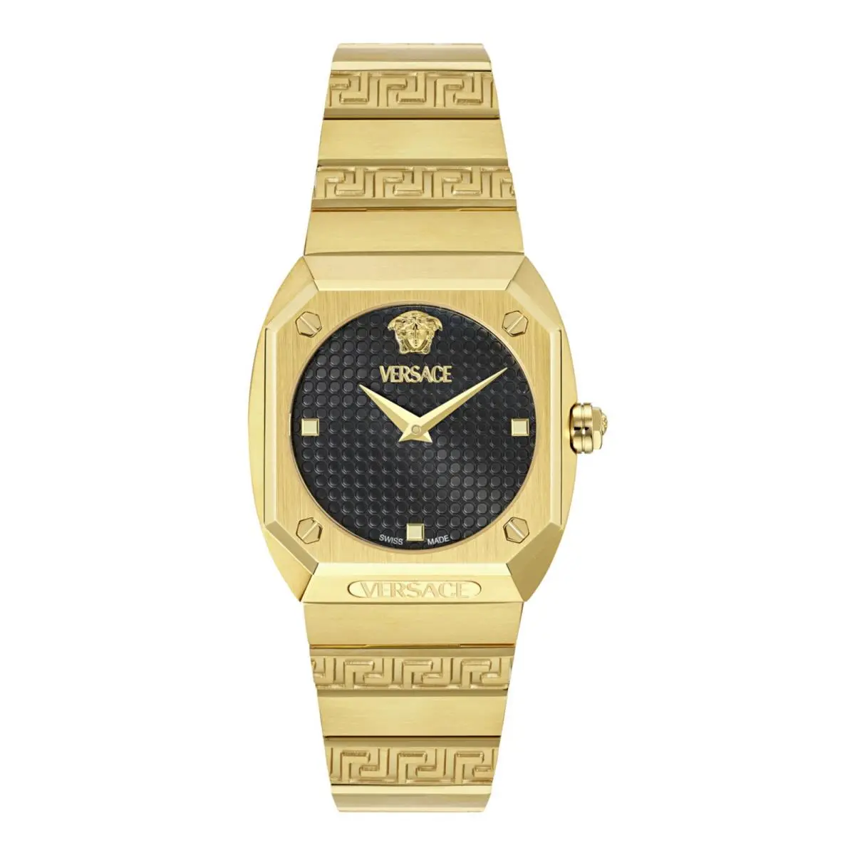 Versace Antares Women’s Watch Swiss Made Luxury Designer Watch with Black - Dial: Black, Band: Gold, Bezel: Gold