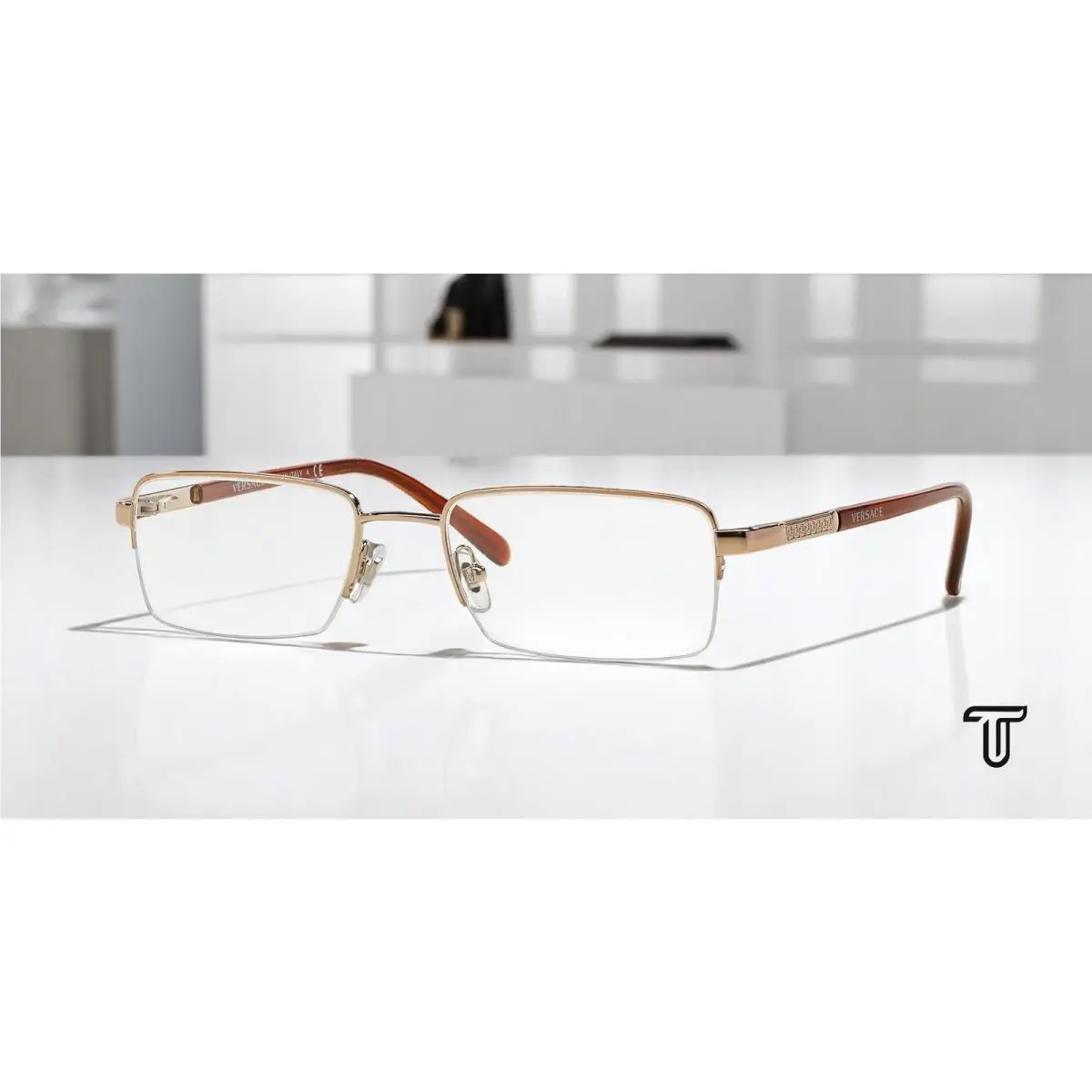 VE1066 1053 Light Brown Demo Lens 50 mm Men`s Eyeglasses by Versace