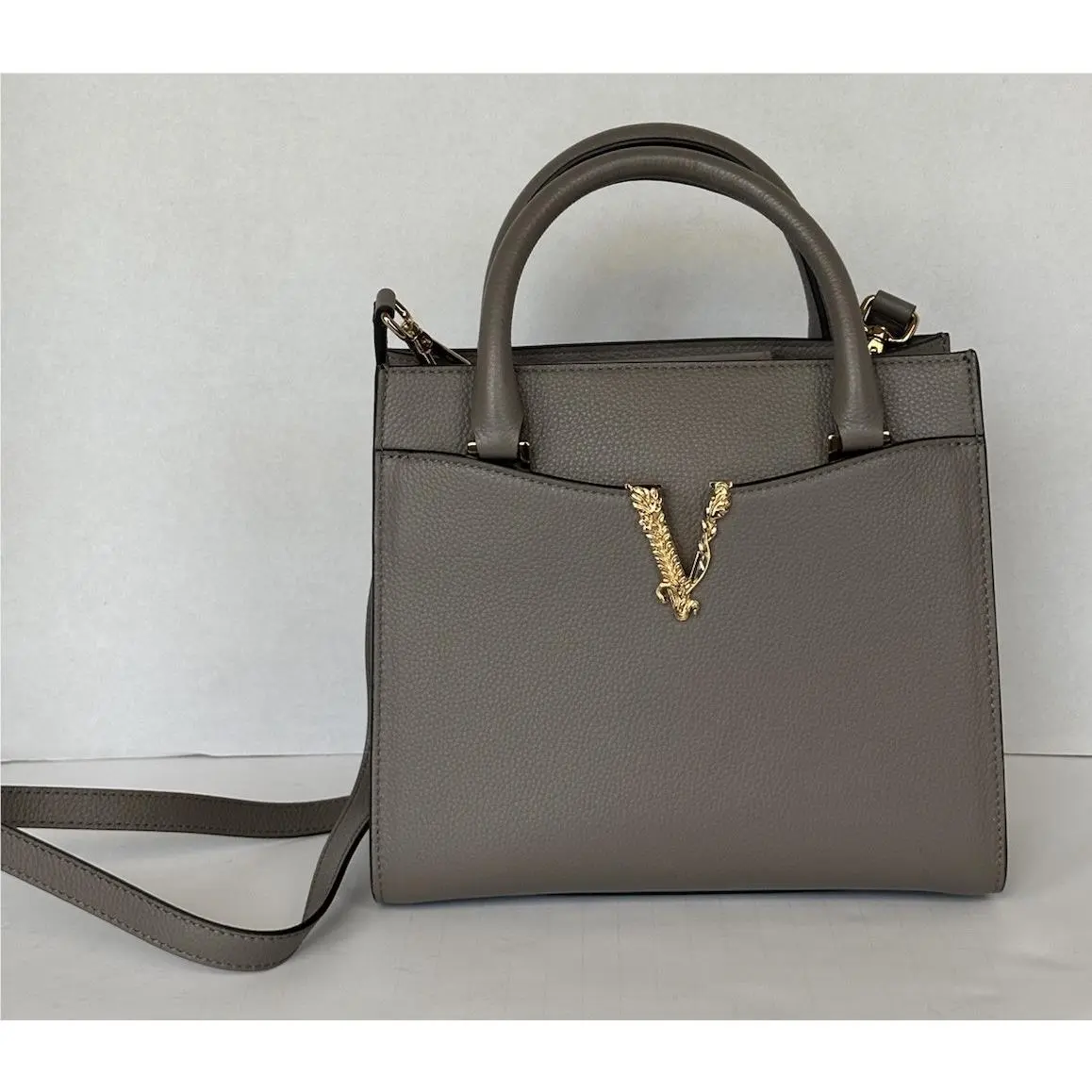 Virtus Grainy Calf Small Grey Top Handle Bag 1005960 IT by Versace