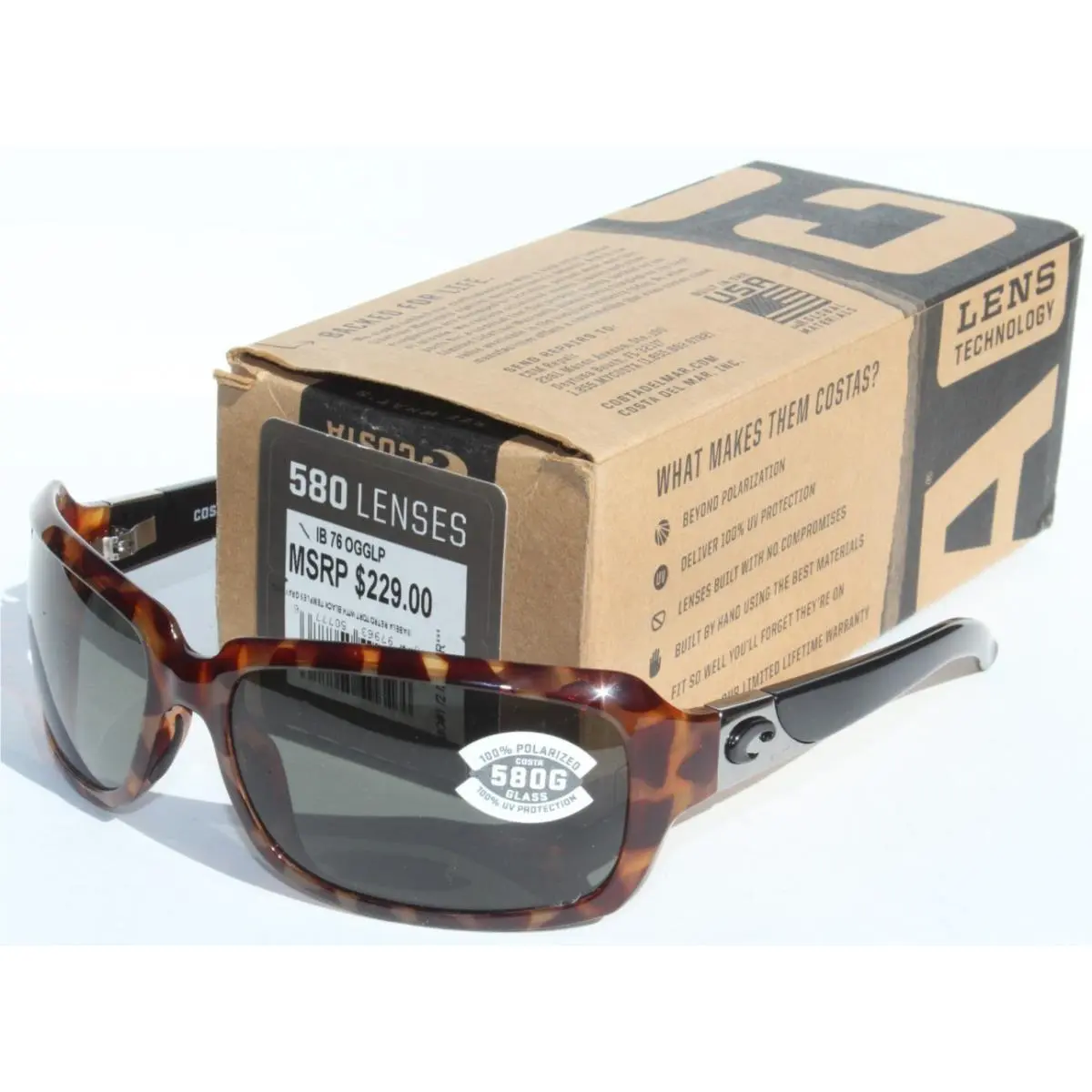 Costa Del Mar Isabela Polarized Womens Sunglasses Tortoise/gray 580G Rare