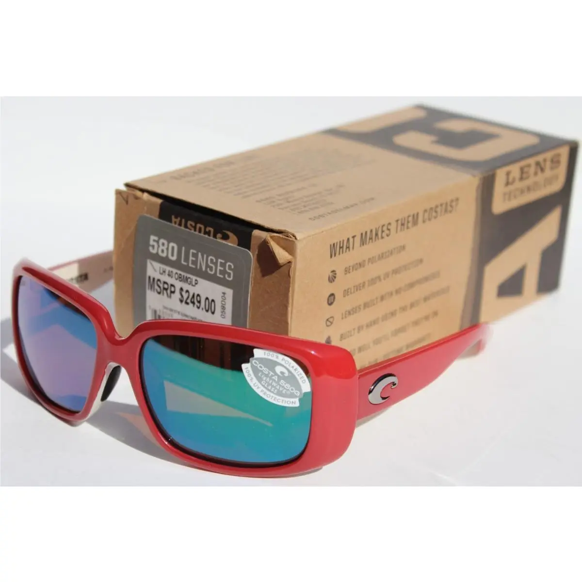 Costa Del Mar Little Harbor Polarized Womens Sunglasses Coral/green 580G Rare