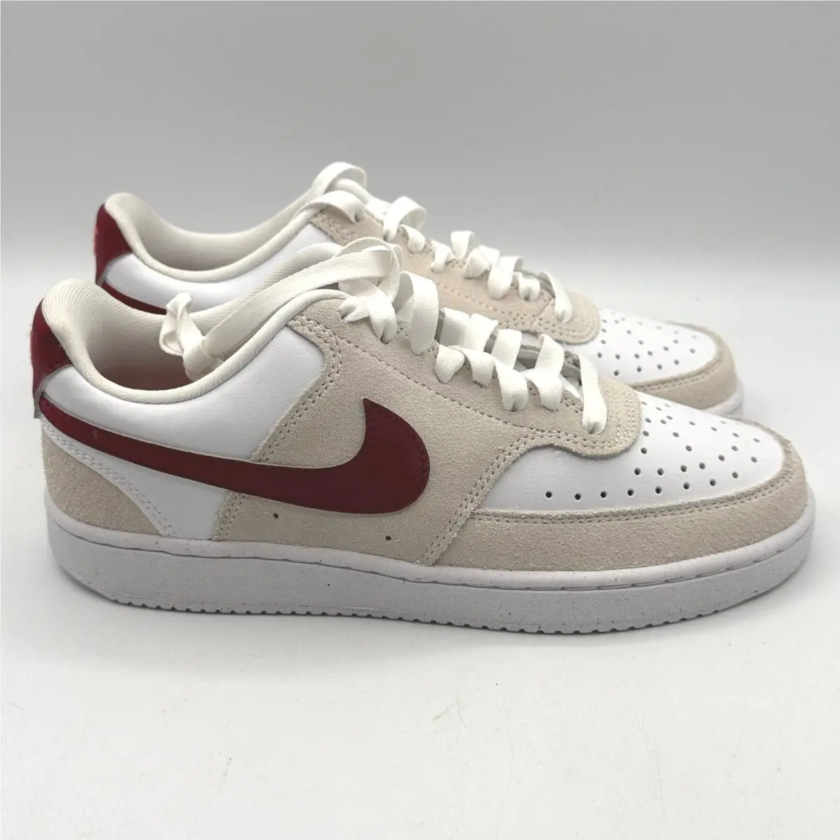 Nike Court Vision Low Women 6.5 White Team Red Adobe Suede FQ7628-100