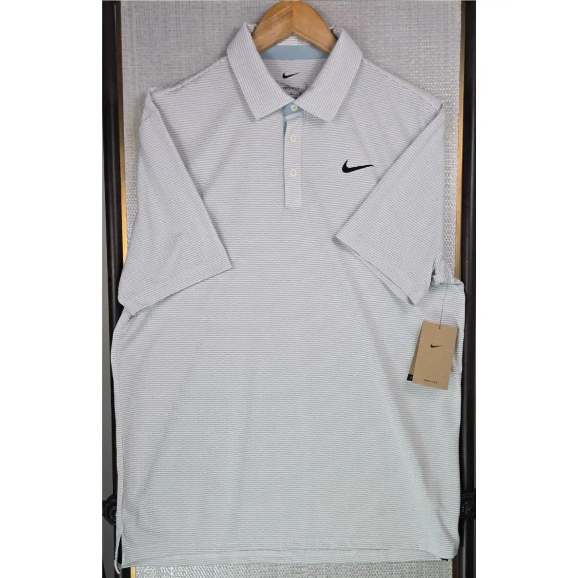 Nike Dri-fit Mens Polo Shirt Size Medium Short Sleeve Golf White Blue