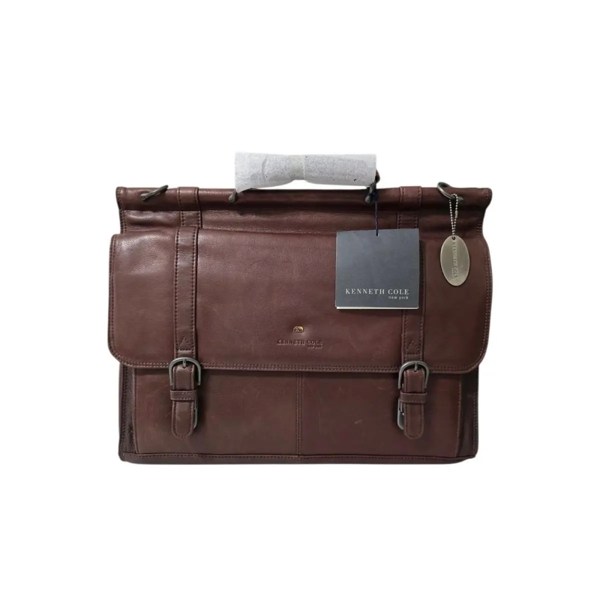 Kenneth Cole Make It Brief Brown Leather Briefcase Messenger Bag