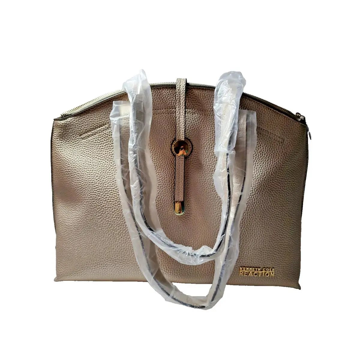 Reaction Anchor Tote Bag Top Zip Gun Metal Tan Pvc Slide Lock by Kenneth Cole