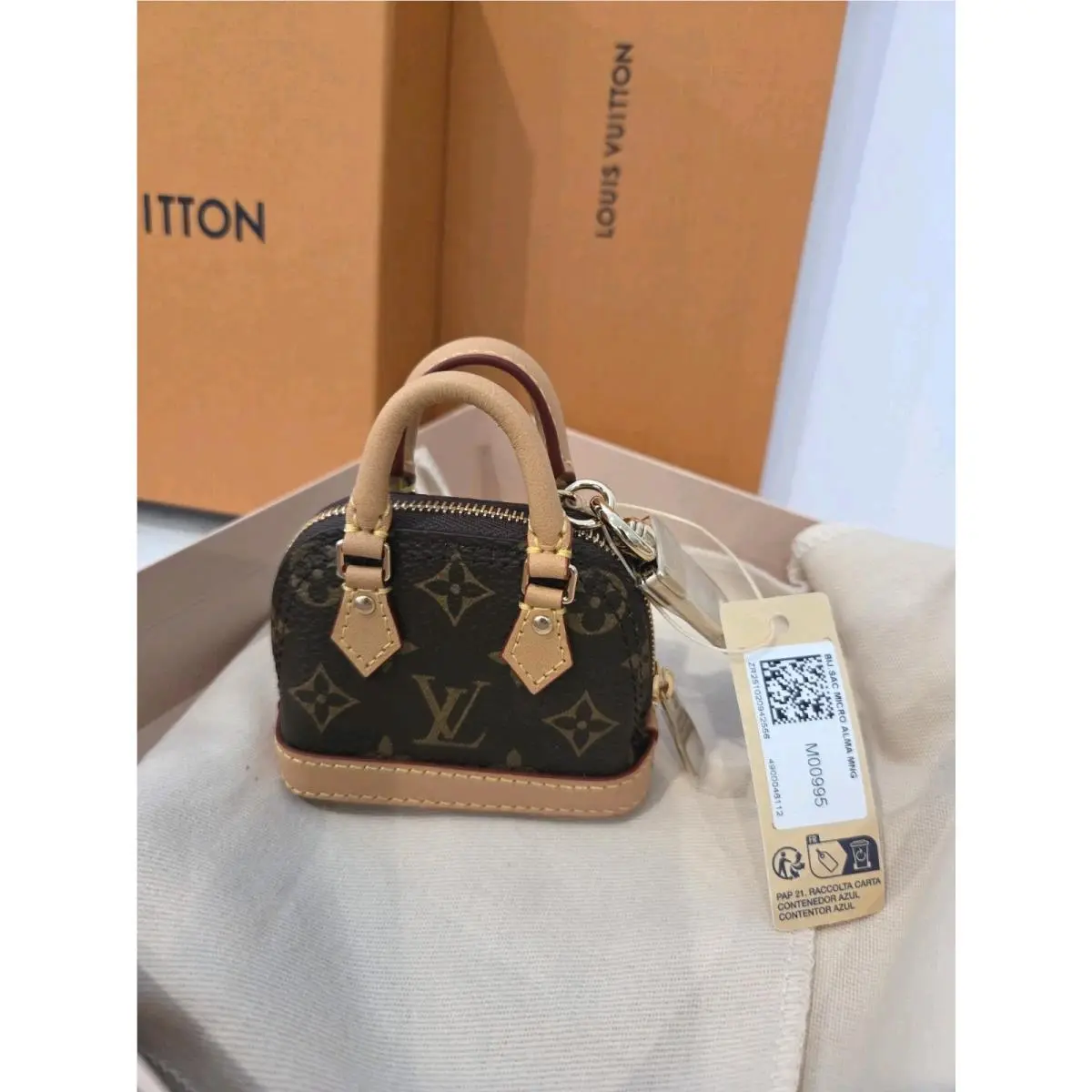 Louis Vuitton Micro Alma Bag Charm Monogram Canvas Brown M00995