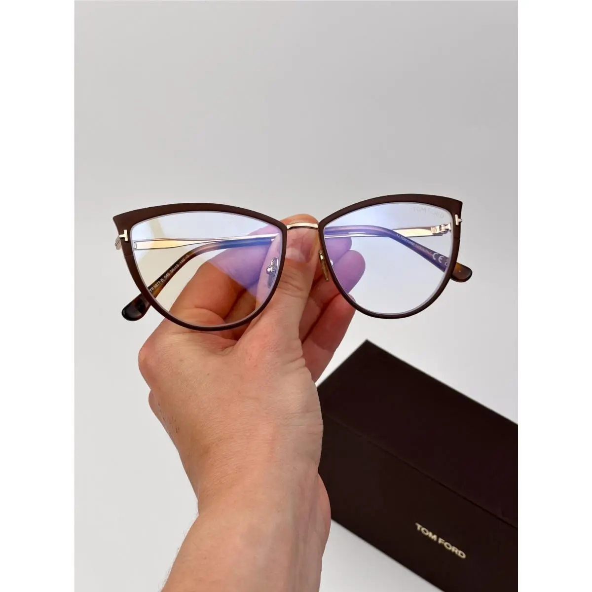 Tom Ford Women Eyeglasses Matte Brown Gold Cat Eye FT5877-B 046