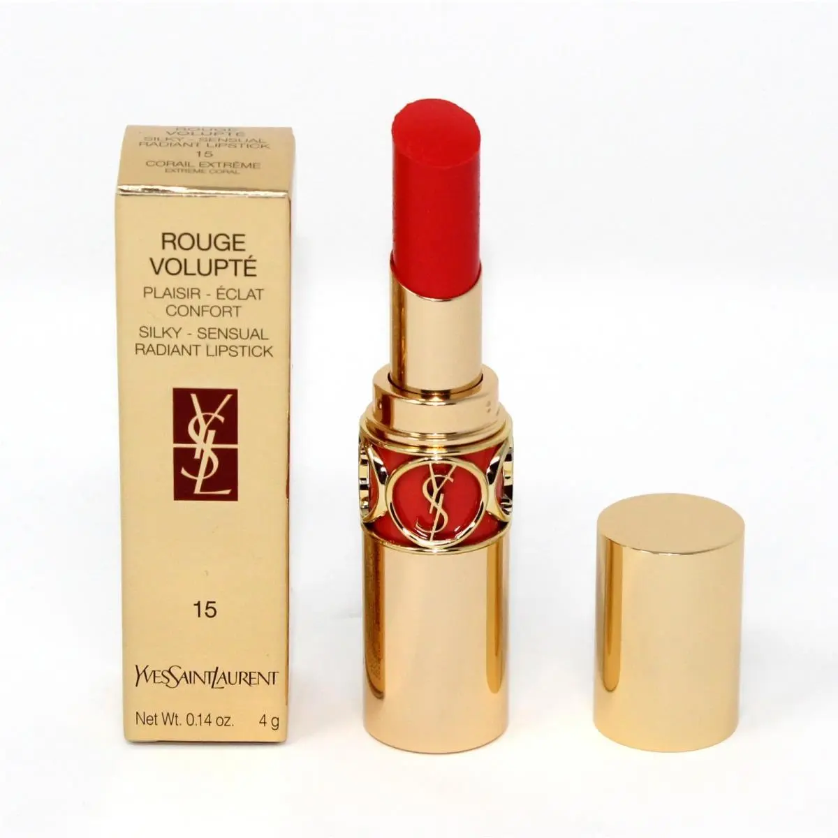 Ysl Rouge Volupte Silky-sensual Radiant Lipstick 4G 15-CORAIL Extreme YSL35346 by Yves Saint Laurent