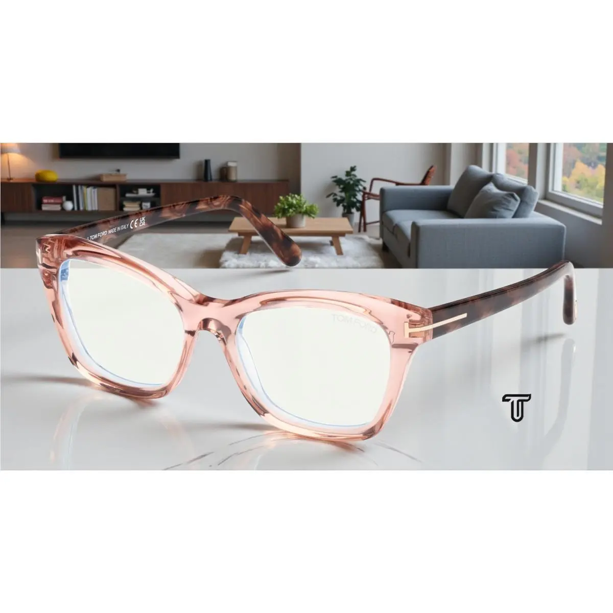 Tom Ford FT5909 B 072 Shiny Pink Blue Block Lens 53 mm Women`s Eyeglasses