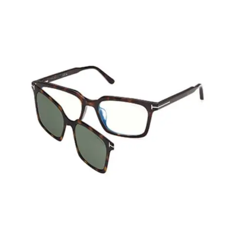 Tom Ford FT6153 D B 052 Dark Havana/green with Clipon 57mm Men`s Eyeglasses
