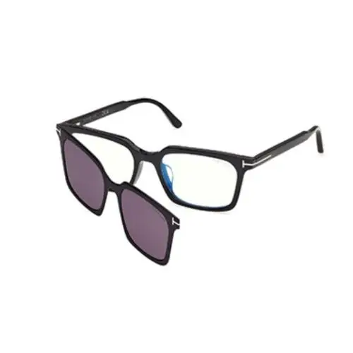 Tom Ford FT6153 D B 001 Shiny Black/smoke with Clip-on 57mm Men`s Eyeglasses