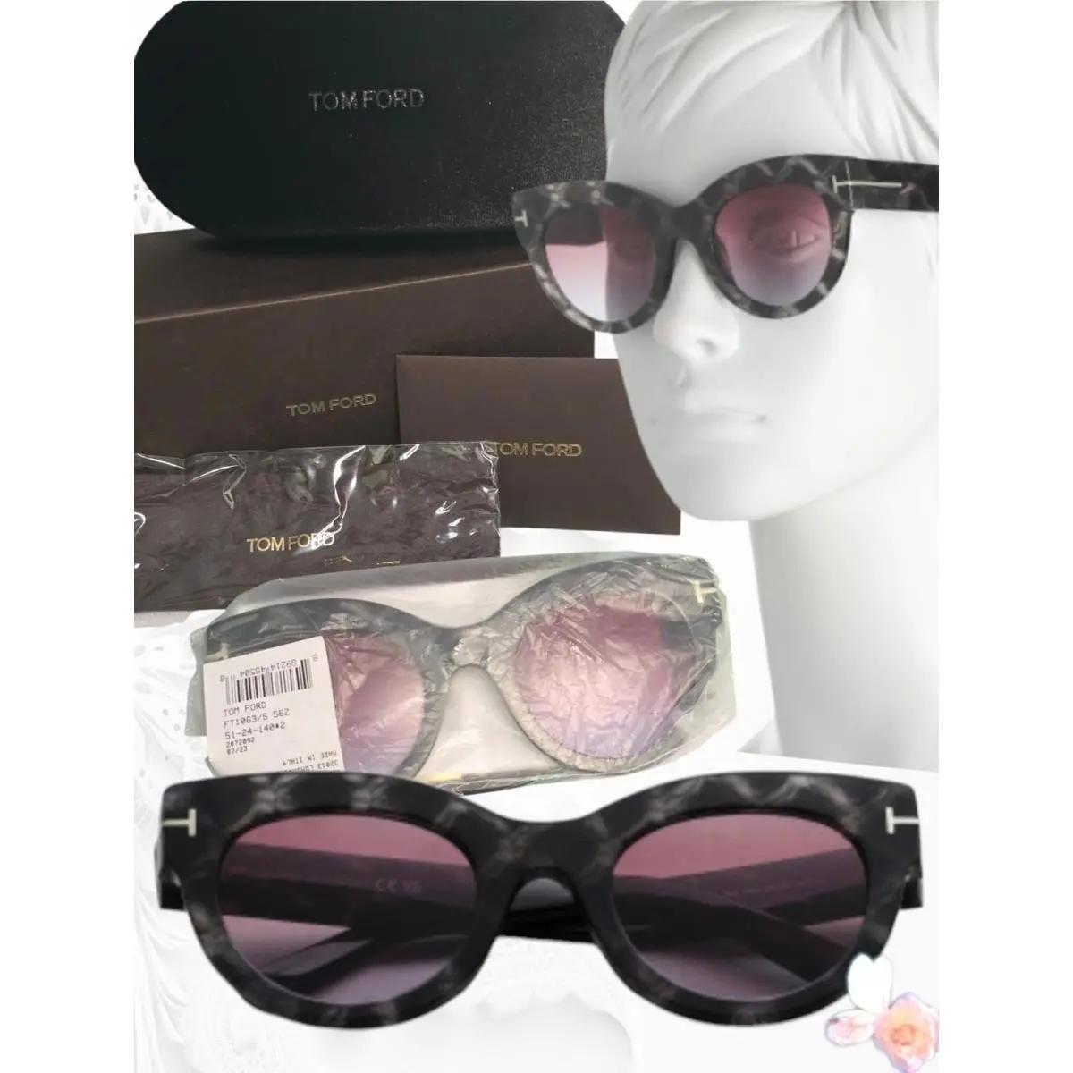 Tom Ford FT1063/S Lucilla Cat Eye Sunglasses Marbled Gray Pink Gradient