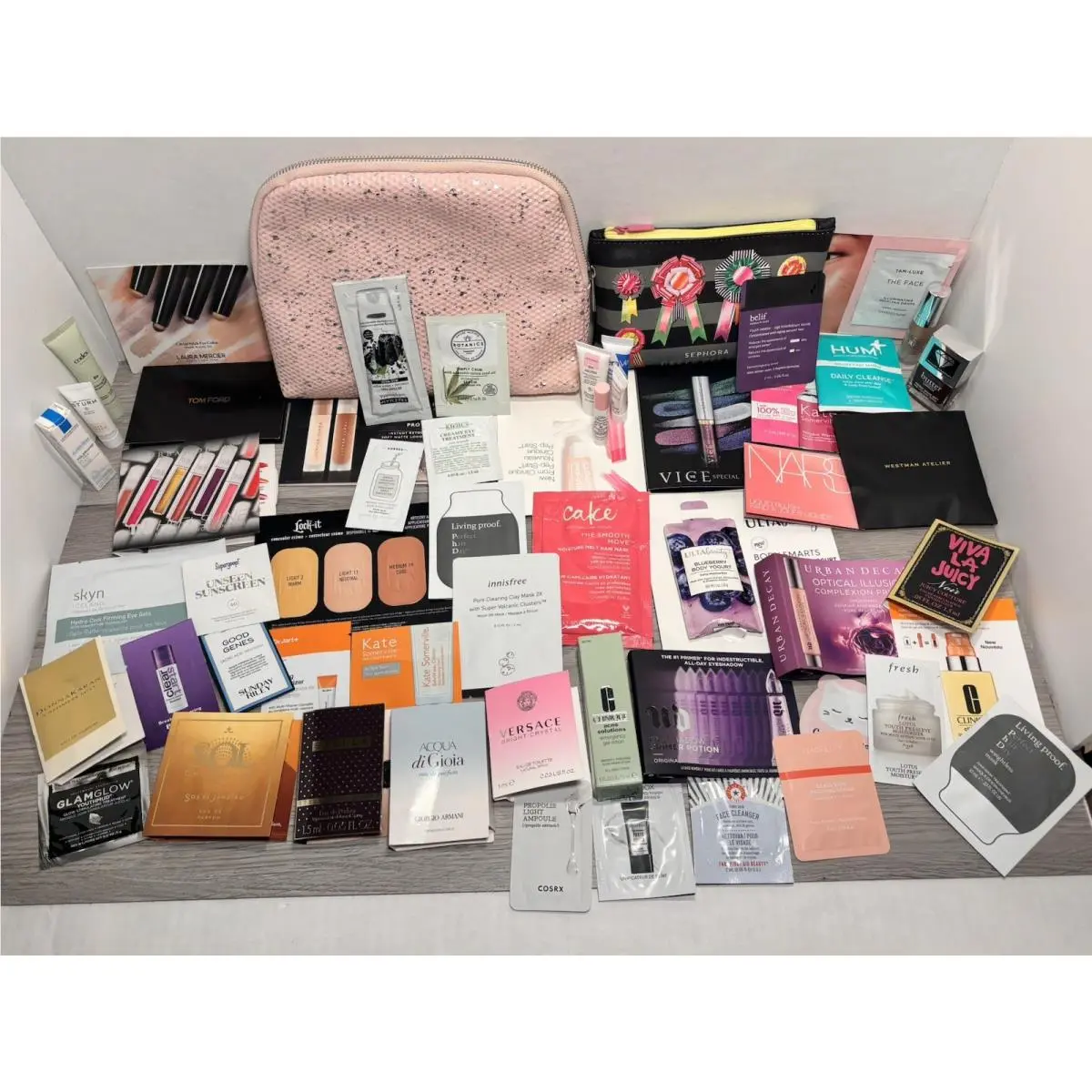 Huge 50+ Beauty Makeup Skincare Lot Deluxe Sample Sz Ulta Sephora and Bags