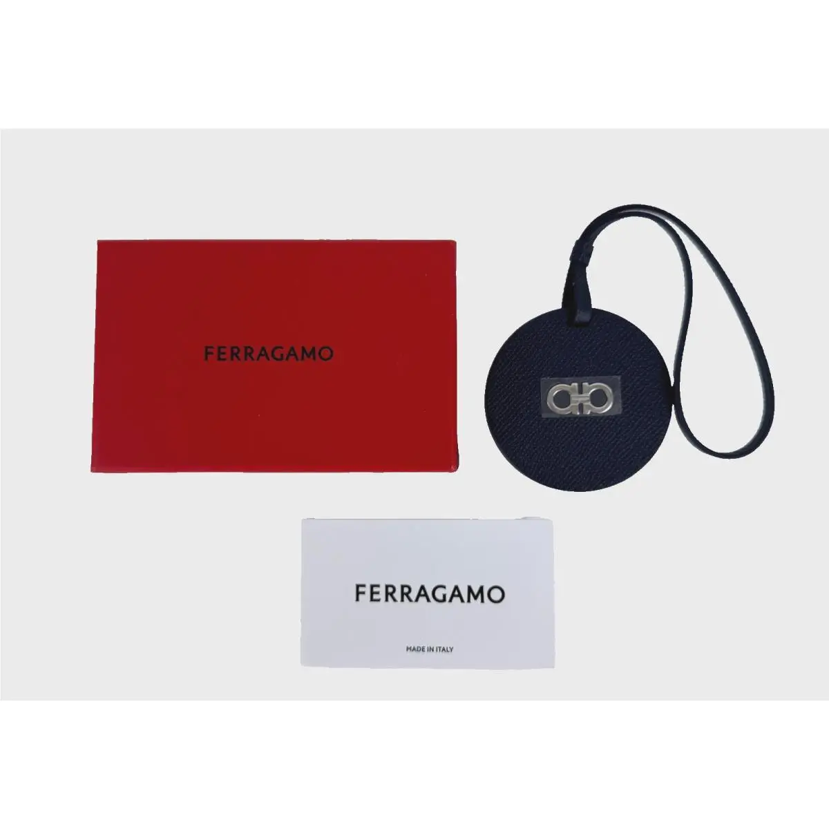 Salvatore Ferragamo Gancini Bag Charm Navy Leather Luggage Tag