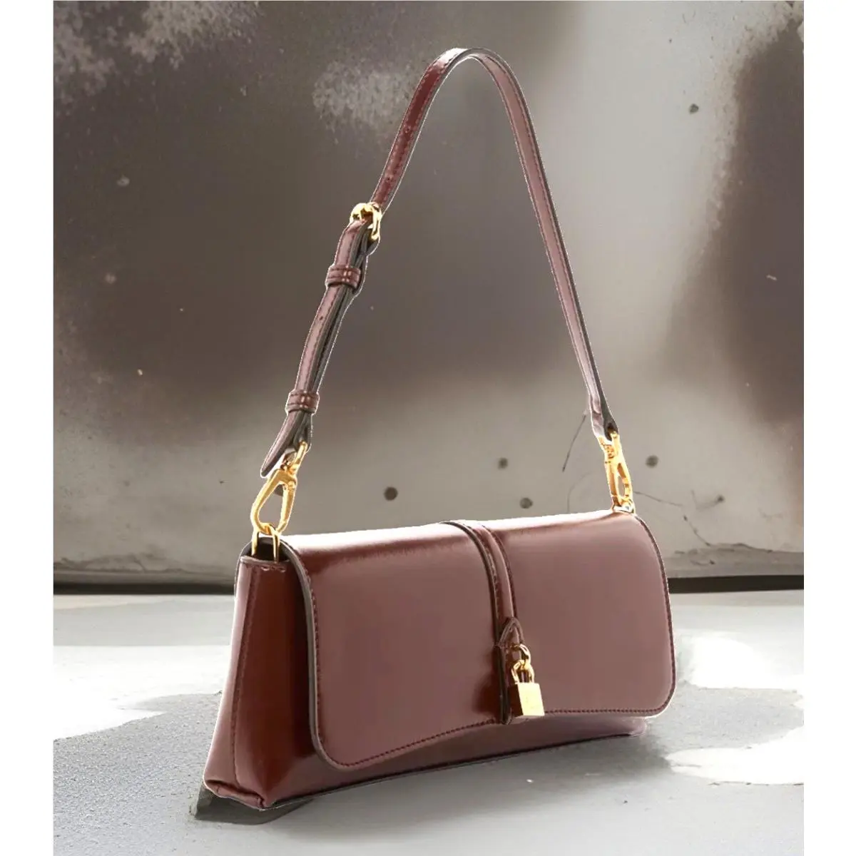 Stella Mccartney Ryder Leather Top Handle Clutch-mahogany