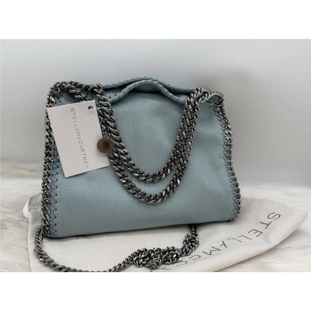 Stella Mccartney Falabella Mini Chain Trim Tote Crossbody-ice Blue by Stella McCartney