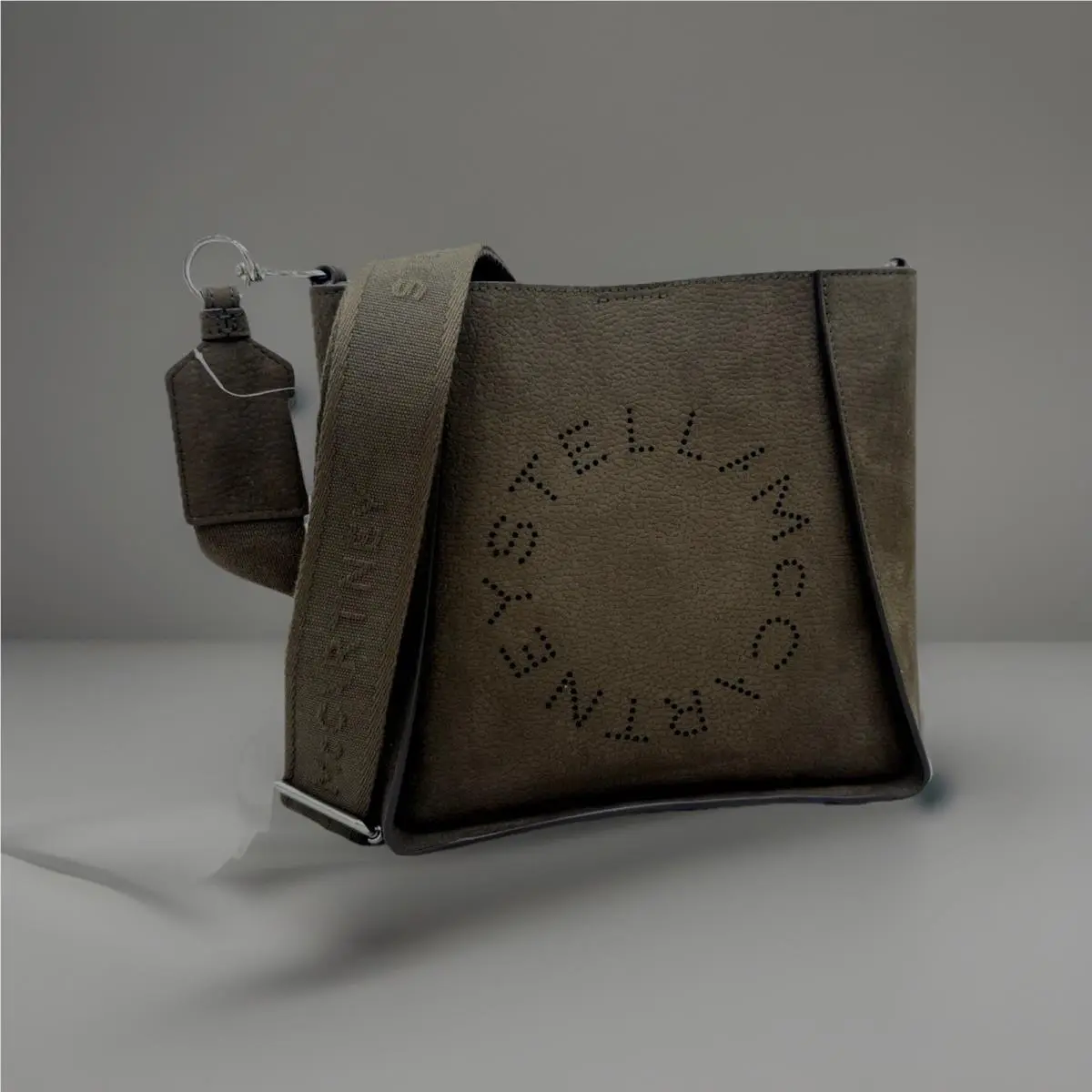 Stella Mccartney Perforated Logo Alter Suede Crossbody-moka Arrival