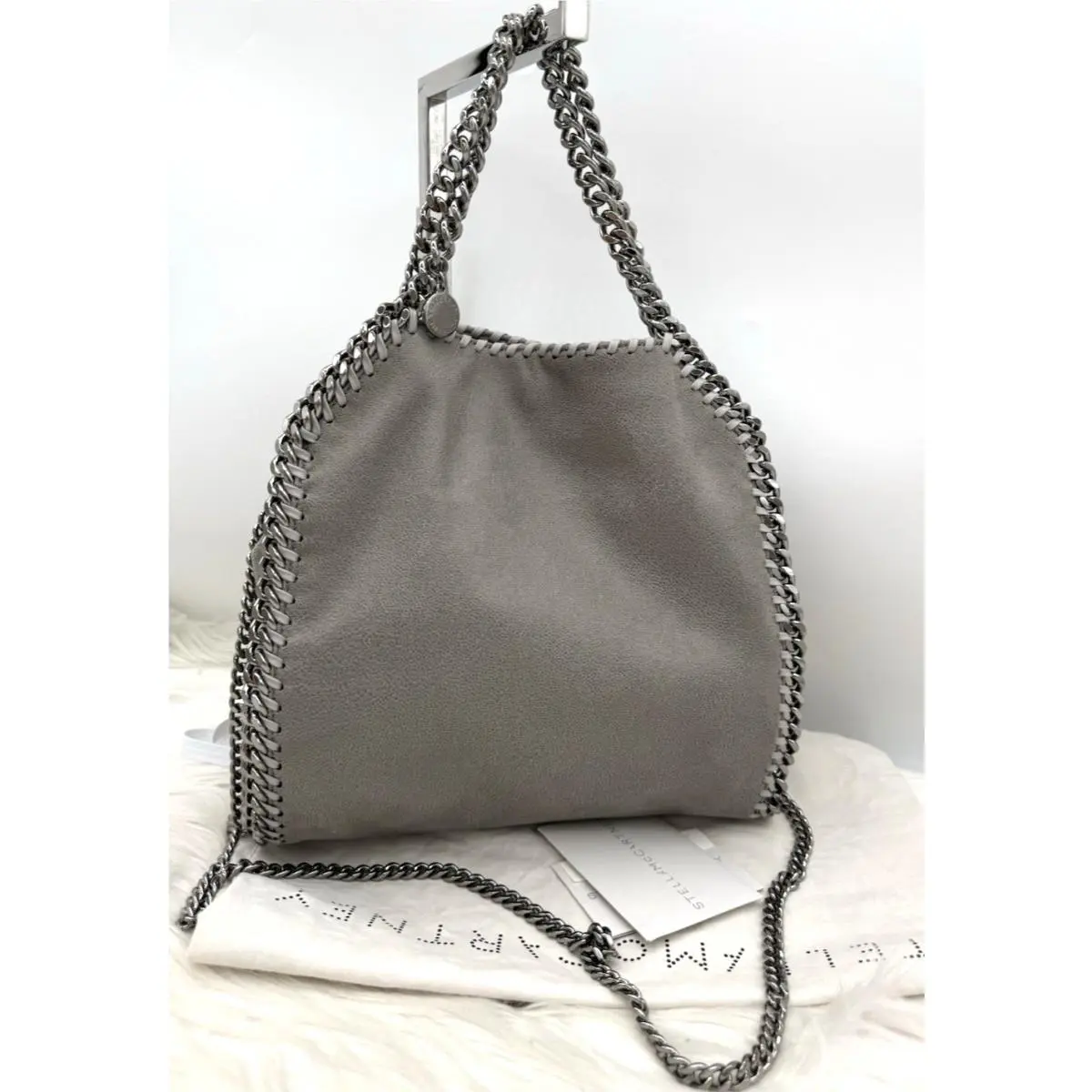Stella Mccartney Falabella Mini Chain Trim Tote In Light Gray