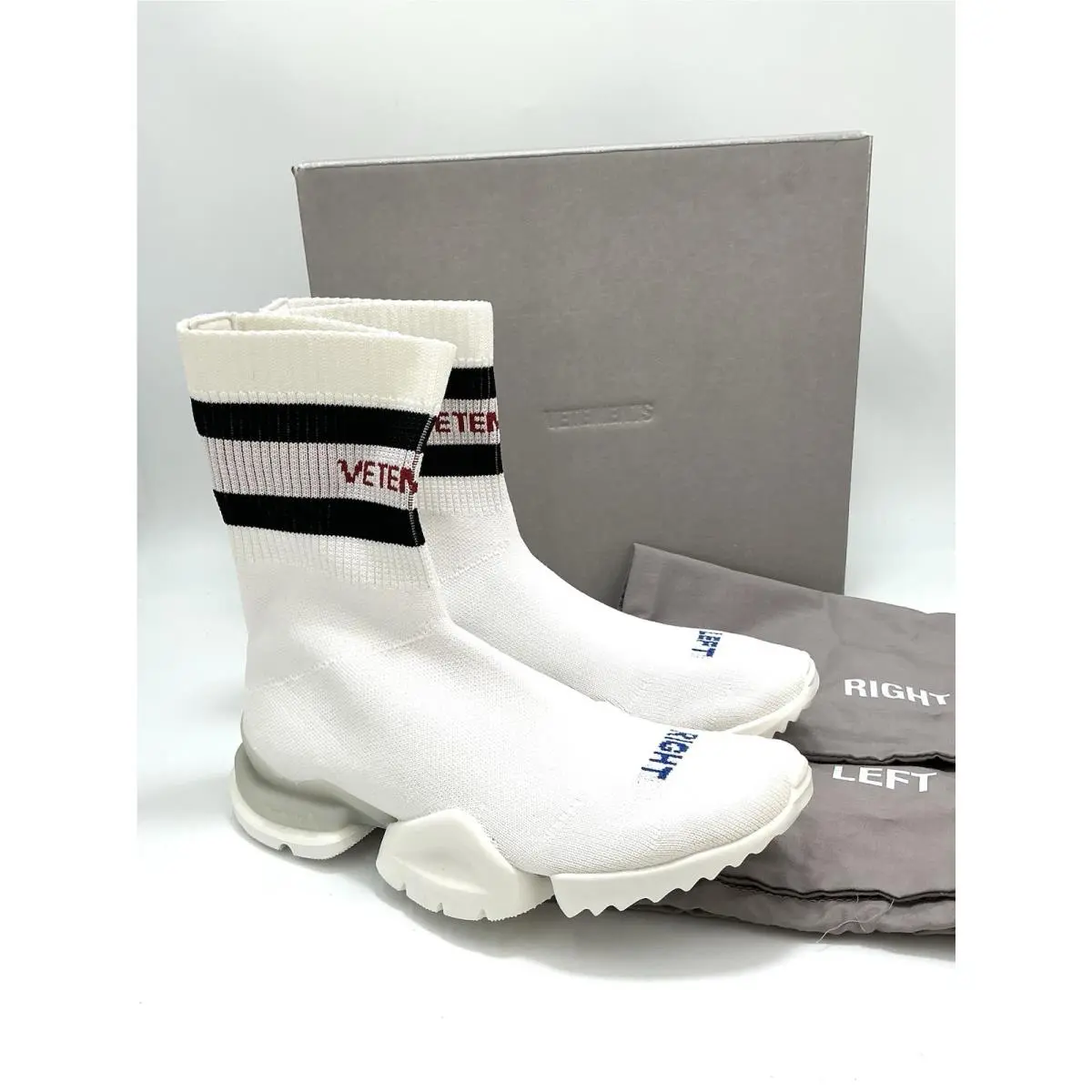 Vetements X Reebok Sock Sneaker Boot White Striped Men-7 Women-9
