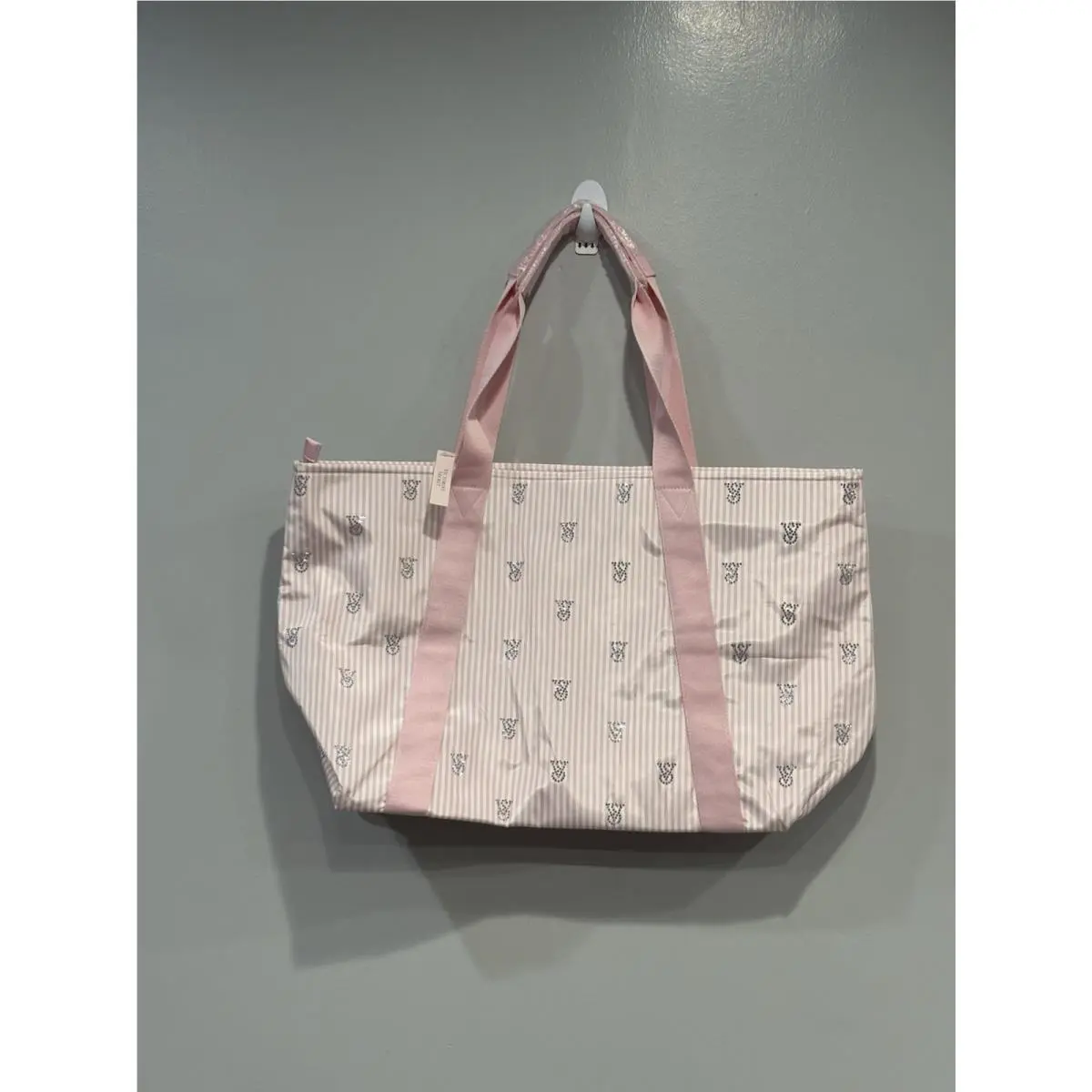 Victoria`s Secret VS Heritage Pink Stripe Tote Bag Rhinestone Logo Bling by Victoria's Secret