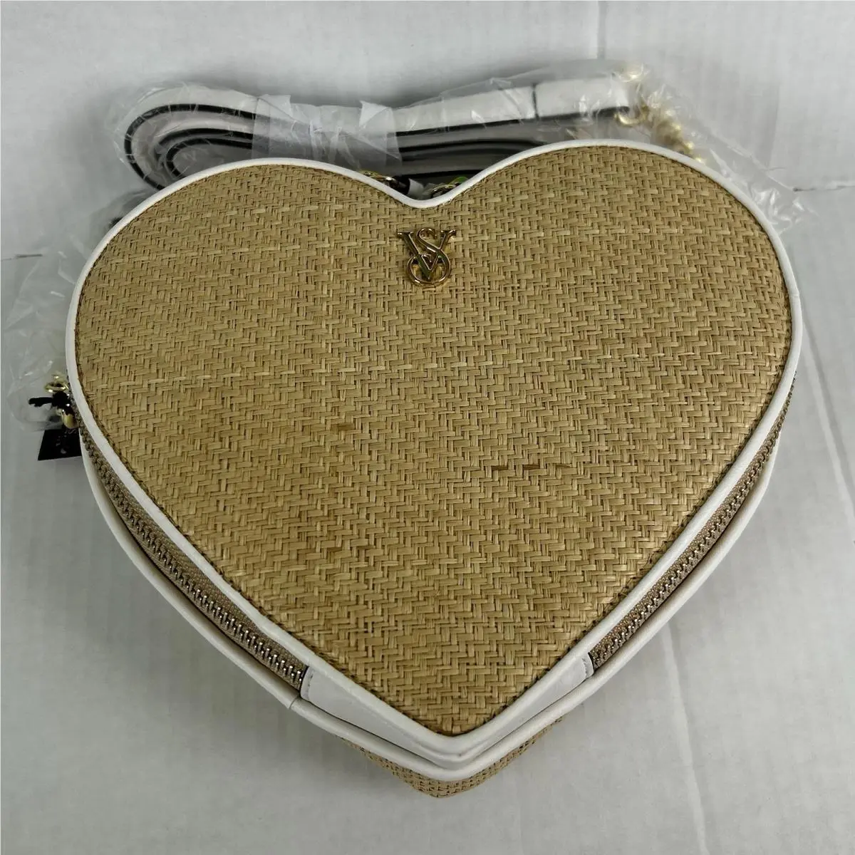 Victoria`s Secret Heart Shaped Crossbody Straw Bag Country Cowgirl Purse by Victoria's Secret