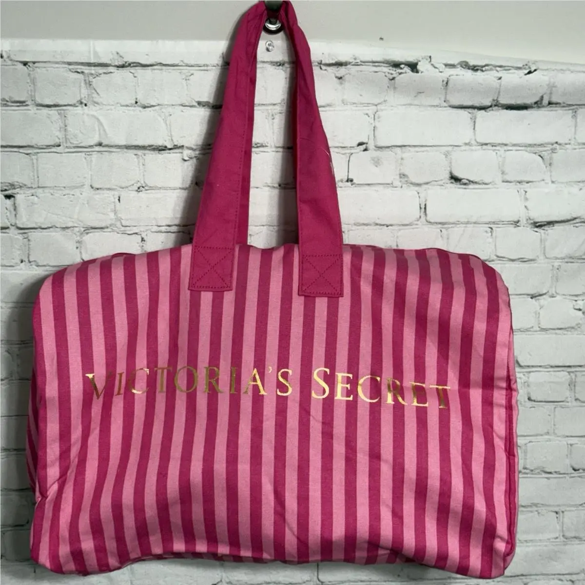 Victoria’s Secret Icon Pink Stripe Weekender X-large Duffle Bag Y2K