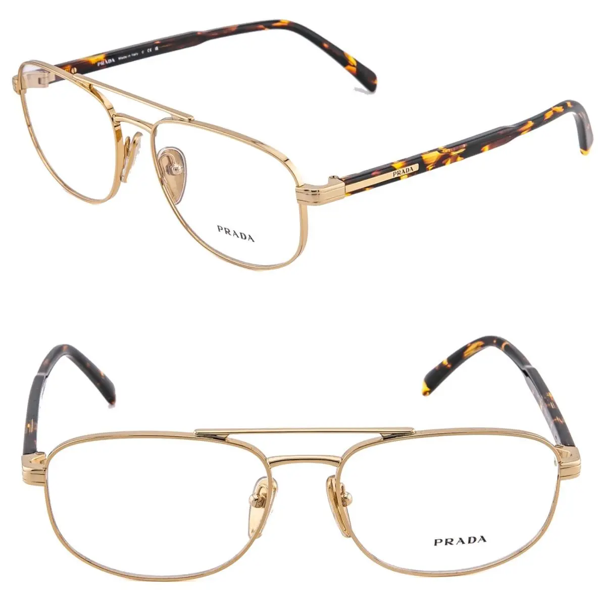 Prada Tampo PRA56V Gold Brown Logo Oval Eyeglasses Unisex Optical Frame A56 A56V