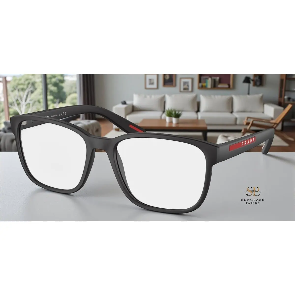 Prada Linea Rossa PS 06PV DG01O1 Black Rubber Demo Lens 55 mm Men`s Eyeglasses