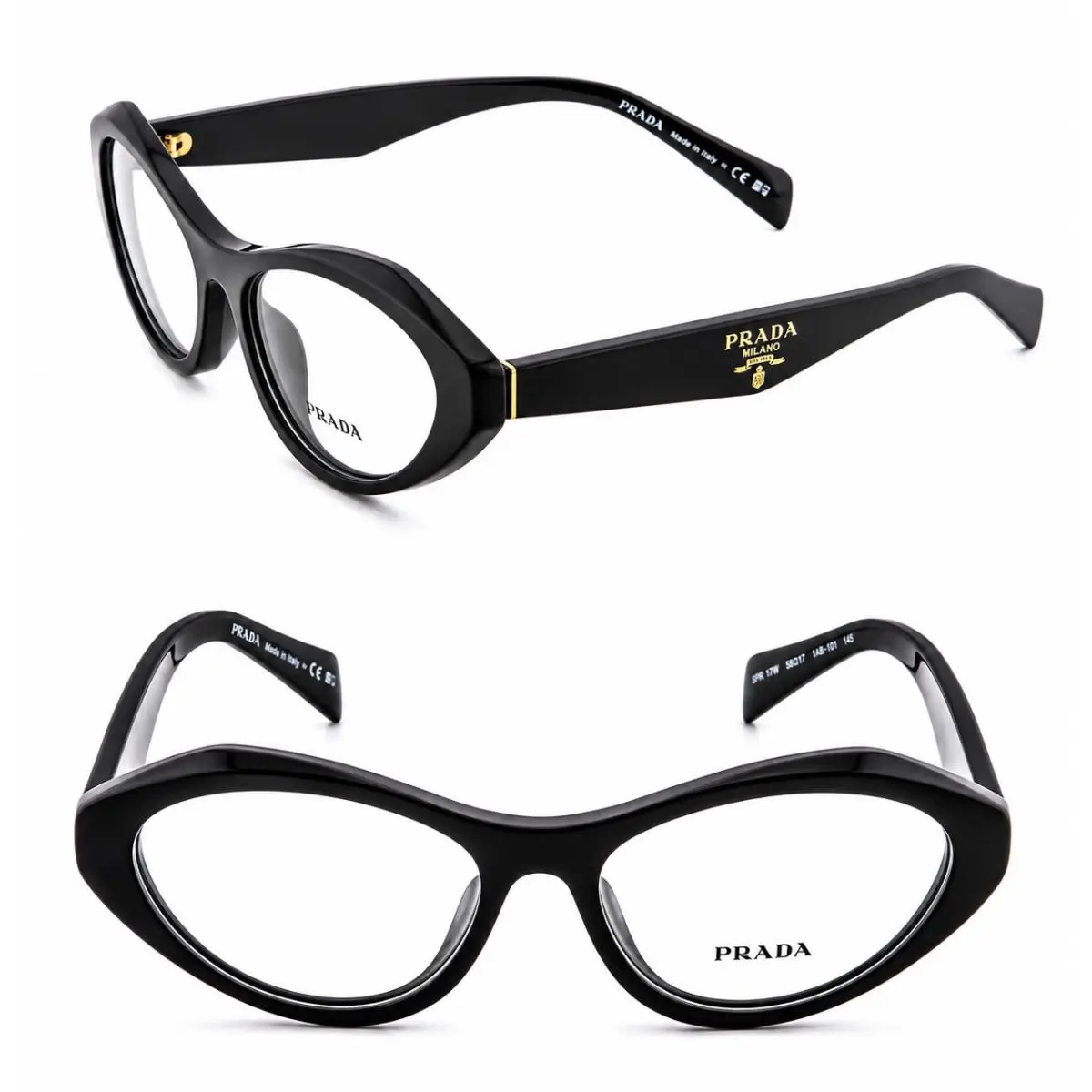 Prada Swing PRA21V Black Geometric Logo Oval Eyeglasses Optical Frame A21 A21V