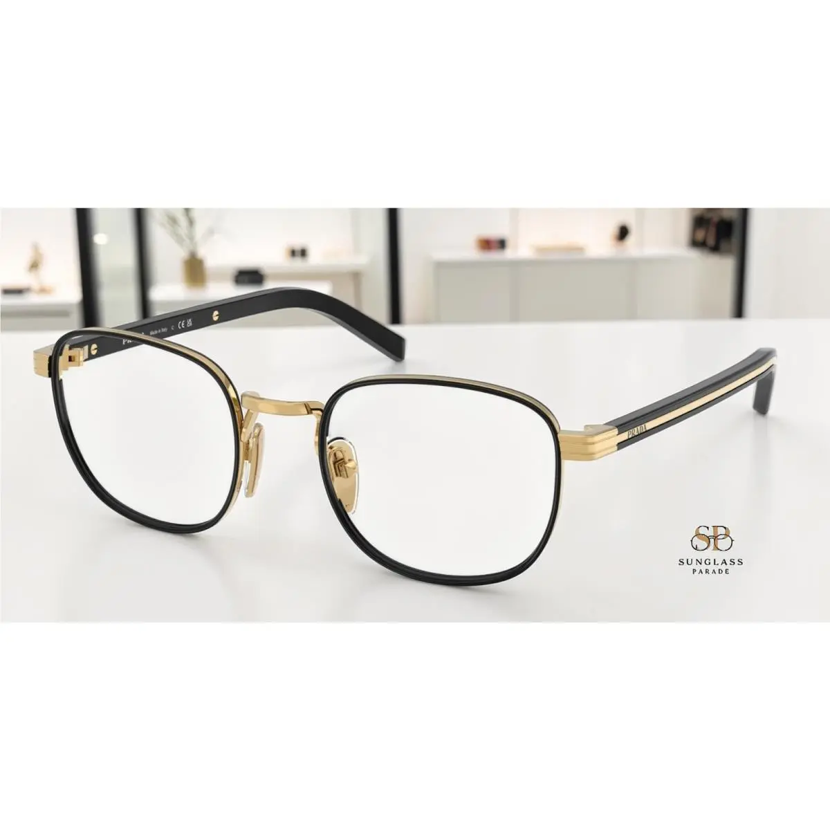 Prada PR D50V 5AK1O1 Gold Black Demo Lens 50 mm Men`s Eyeglasses