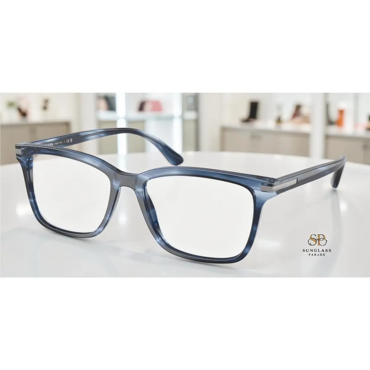 Prada PR 14WV 26F1O1 Blu Striato Demo Lens 56 mm Men`s Eyeglasses