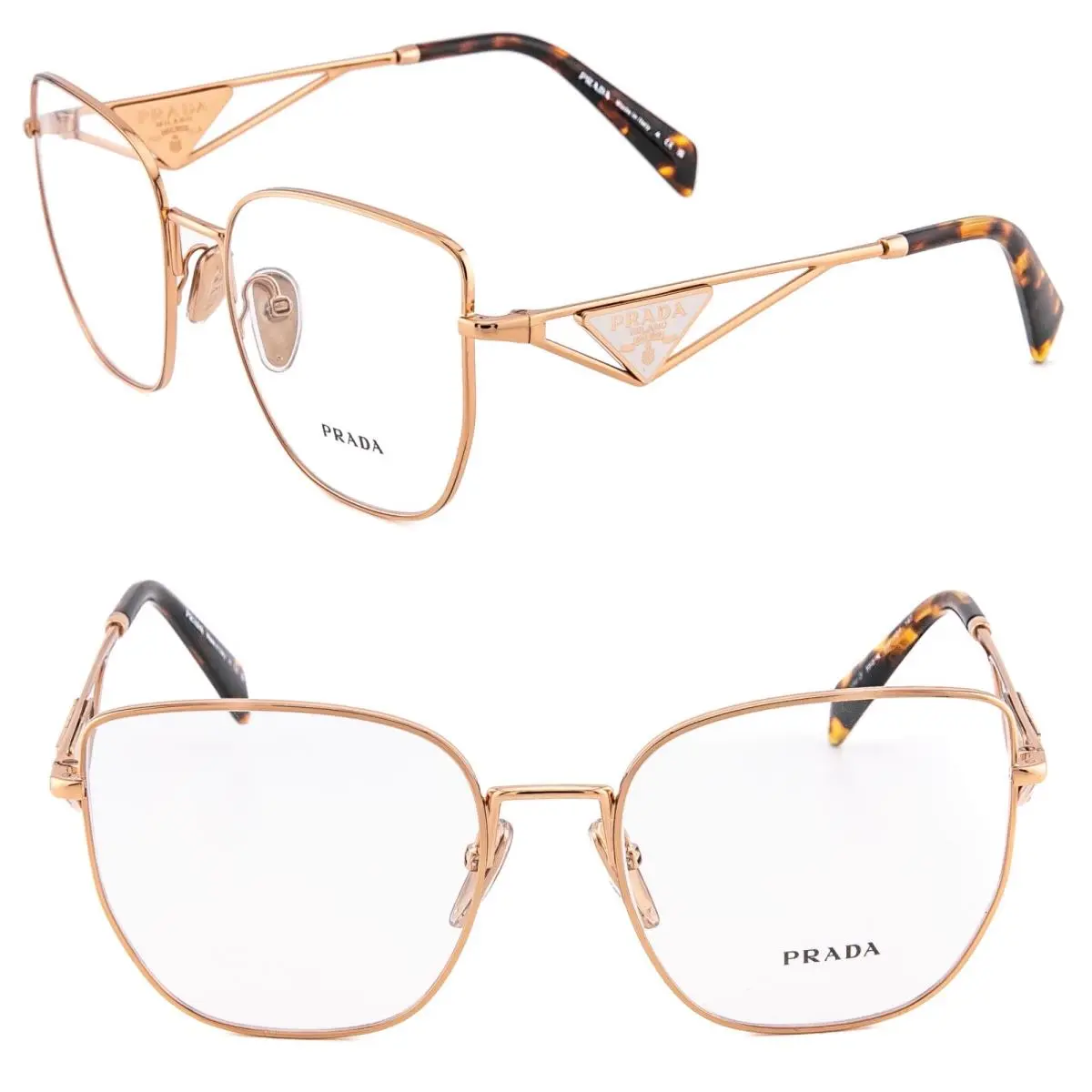 Prada Tampo PRA54VD Rose Gold Triangle Logo Eyeglasses Optical Frame A54 A54VD