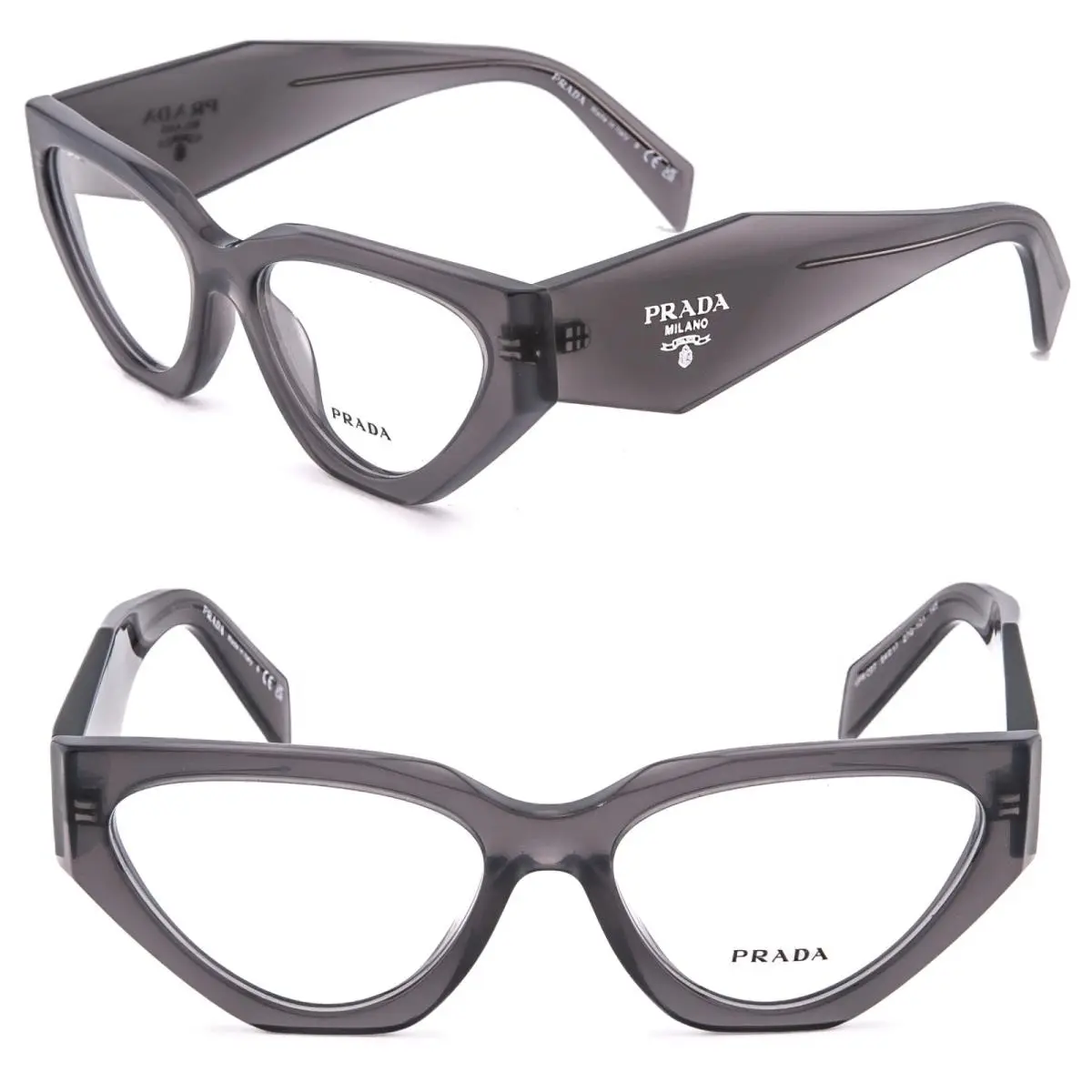 Prada Symbole PRC07V Crystal Gray Triangle Logo Eyeglass Optical C07 52mm C07V