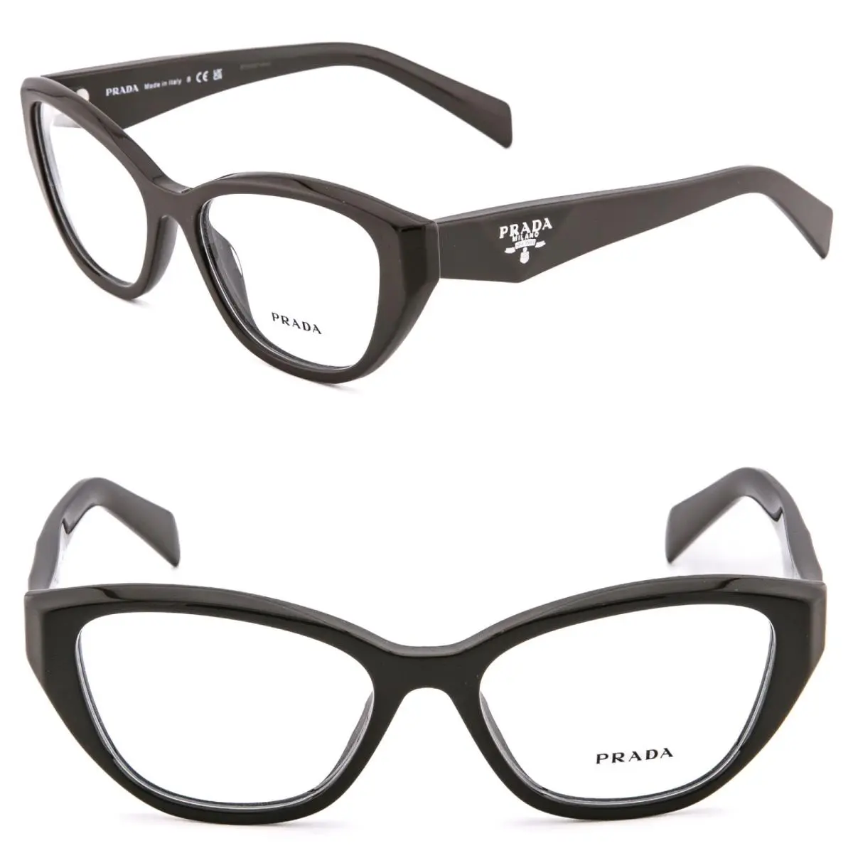 Prada Symbole PR21ZV Black Triangle Logo Oval Eyeglasses Optical Frame 21ZV 21Z